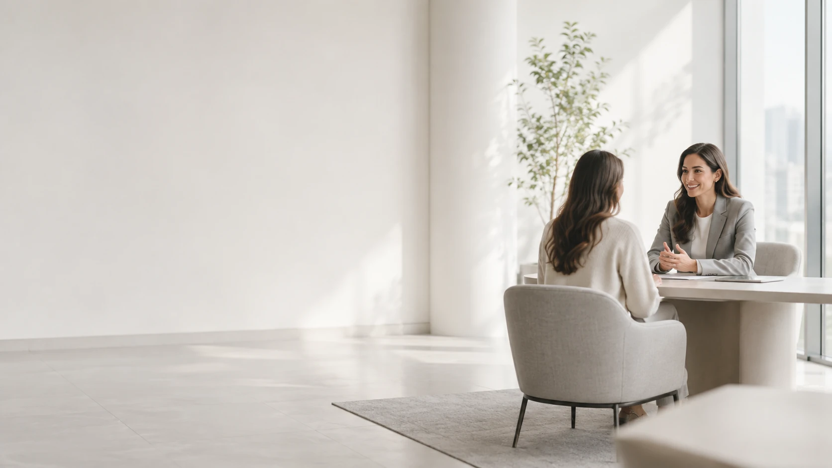 A client conversation in a calm, light meeting space